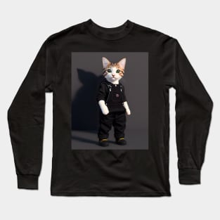 Cat Wearing Overalls - Modern Digital Art Long Sleeve T-Shirt